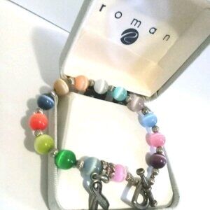 Women's Bracelet Cancer Support Beaded Cat's Eye Heart Jewelry Multicolored Bead